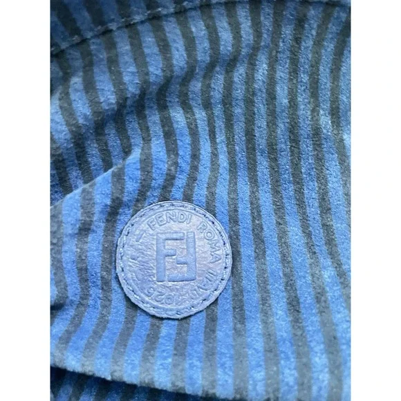 Vintage 80s FENDI Blue Drawstring Shoulder Bag Leather FF Logo - Picture 8 of 8